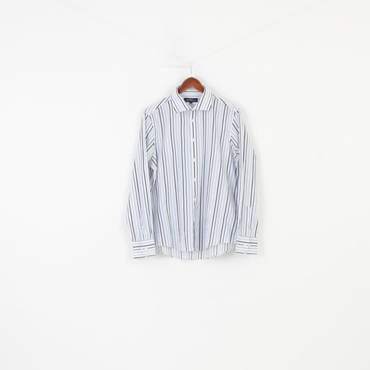 Ben Sherman Men L Casual Shirt White Blue Striped Collar Long Sleeve Elegant The Original Cotton Top