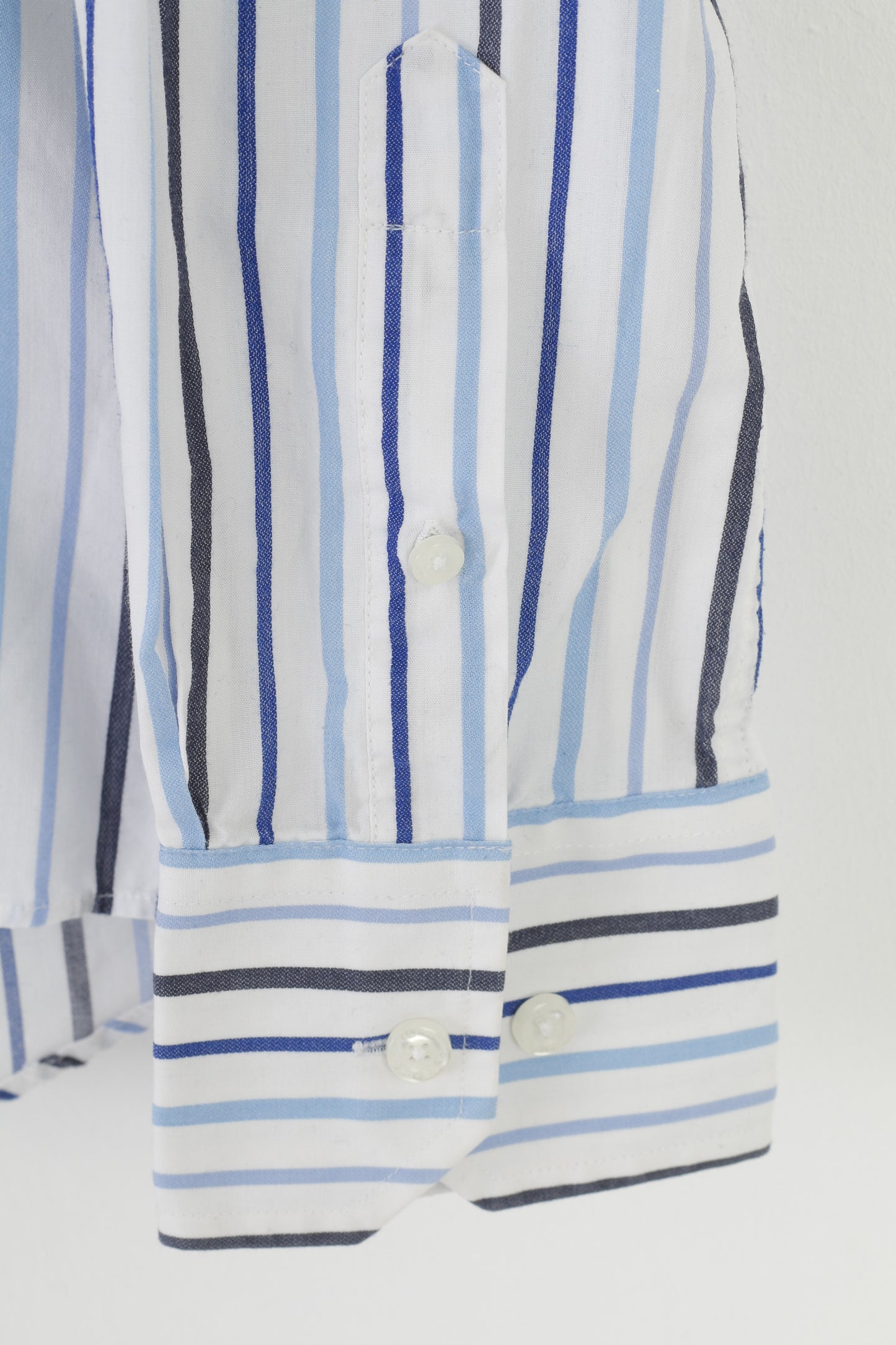 Camicia casual da uomo Ben Sherman L, colletto a righe bianche e blu, manica lunga, elegante, il top in cotone originale