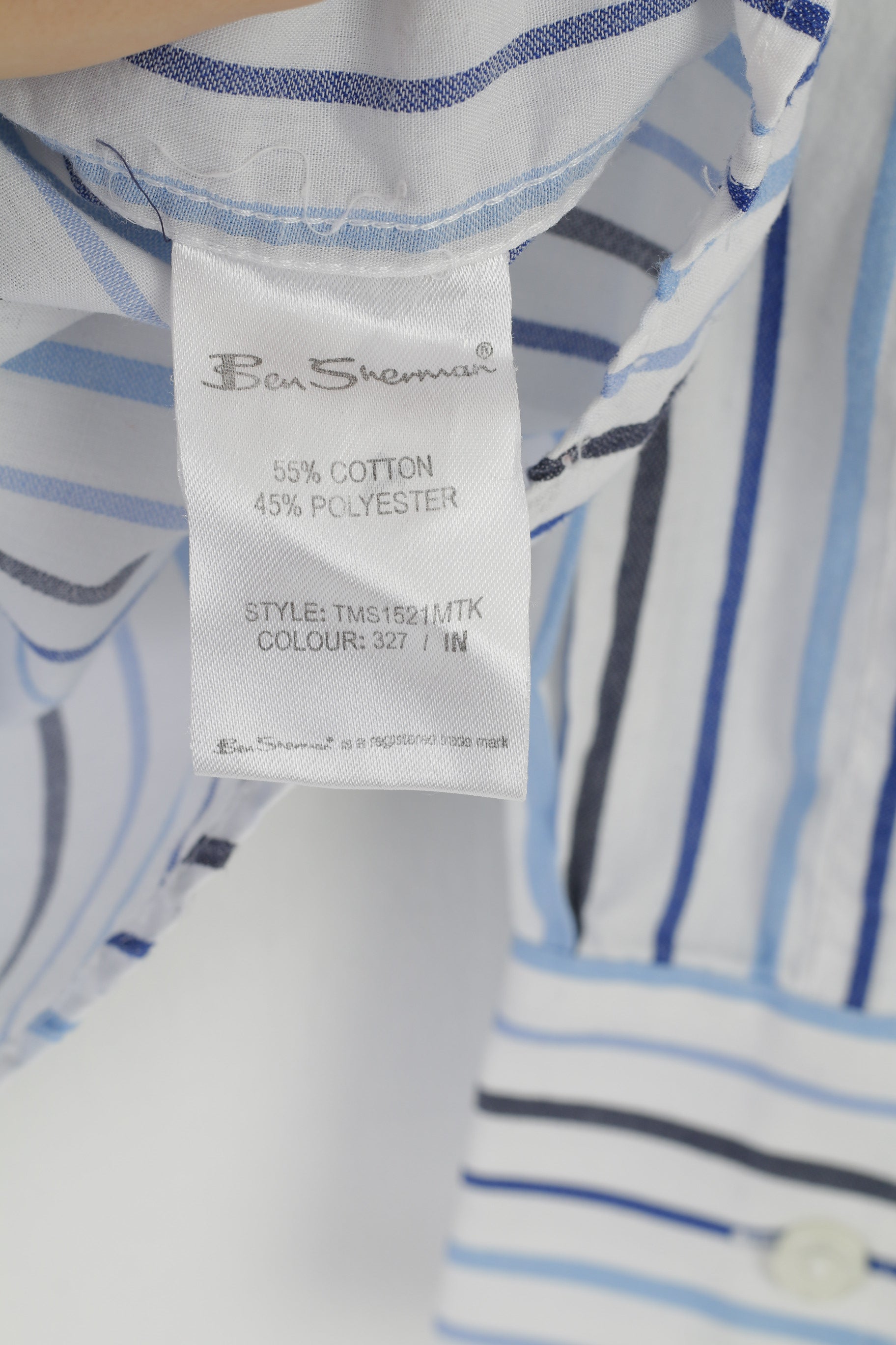 Ben Sherman Men L Casual Shirt White Blue Striped Collar Long Sleeve Elegant The Original Cotton Top