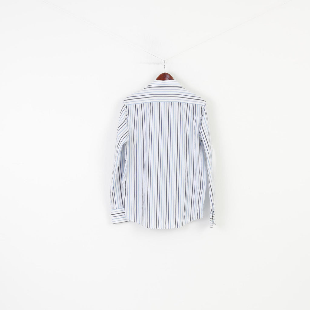 Ben Sherman Men L Casual Shirt White Blue Striped Collar Long Sleeve Elegant The Original Cotton Top