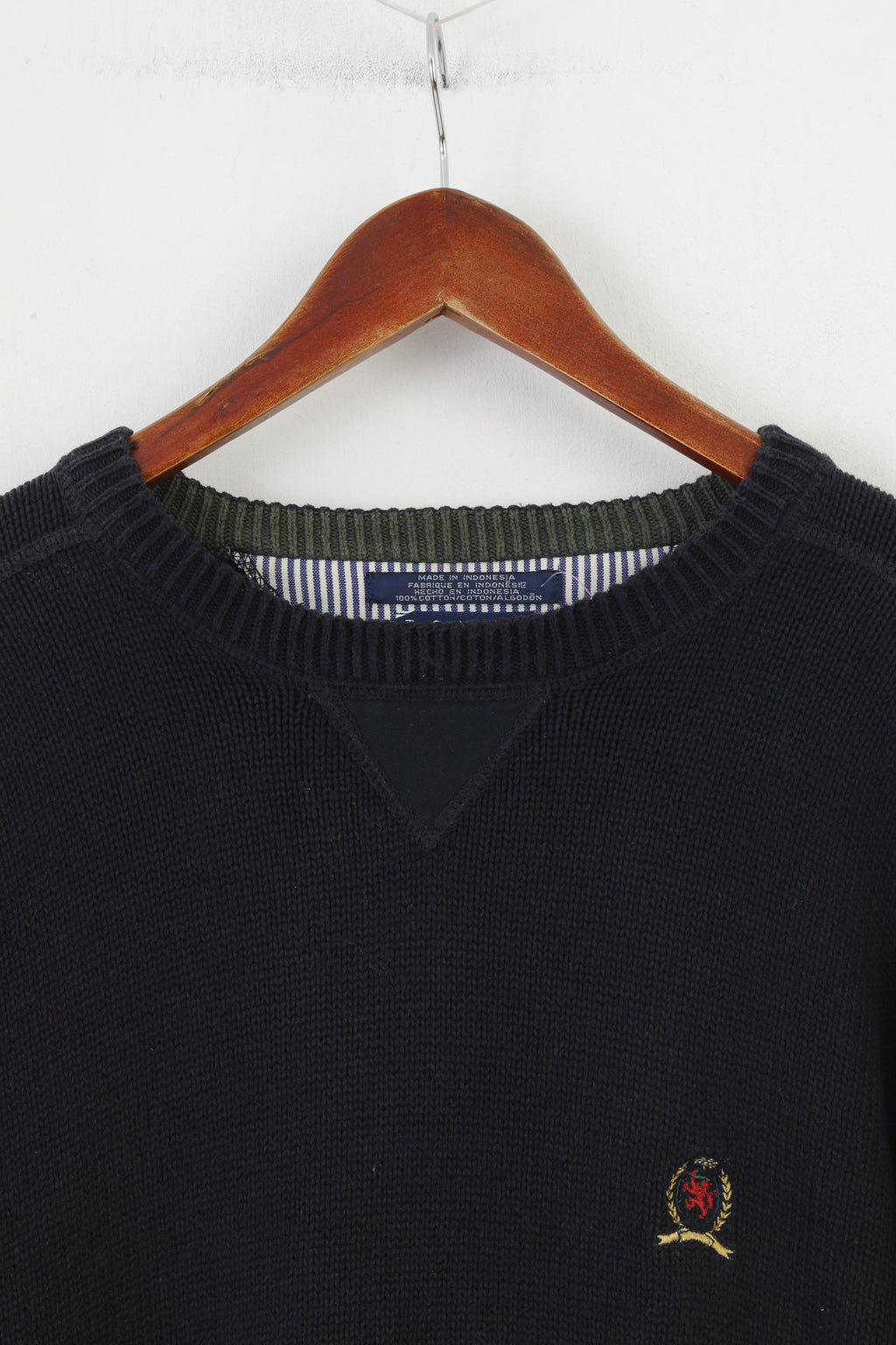 Maglione invernale da uomo a maniche lunghe Tommy Hilfiger in cotone blu scuro con logo