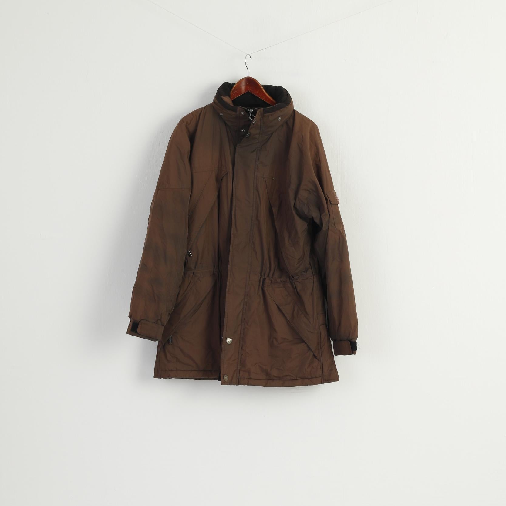 Wellensteyn Men M Jacket Brown Padded Shiny Full Zipper Hidden Hood Brandungsparka