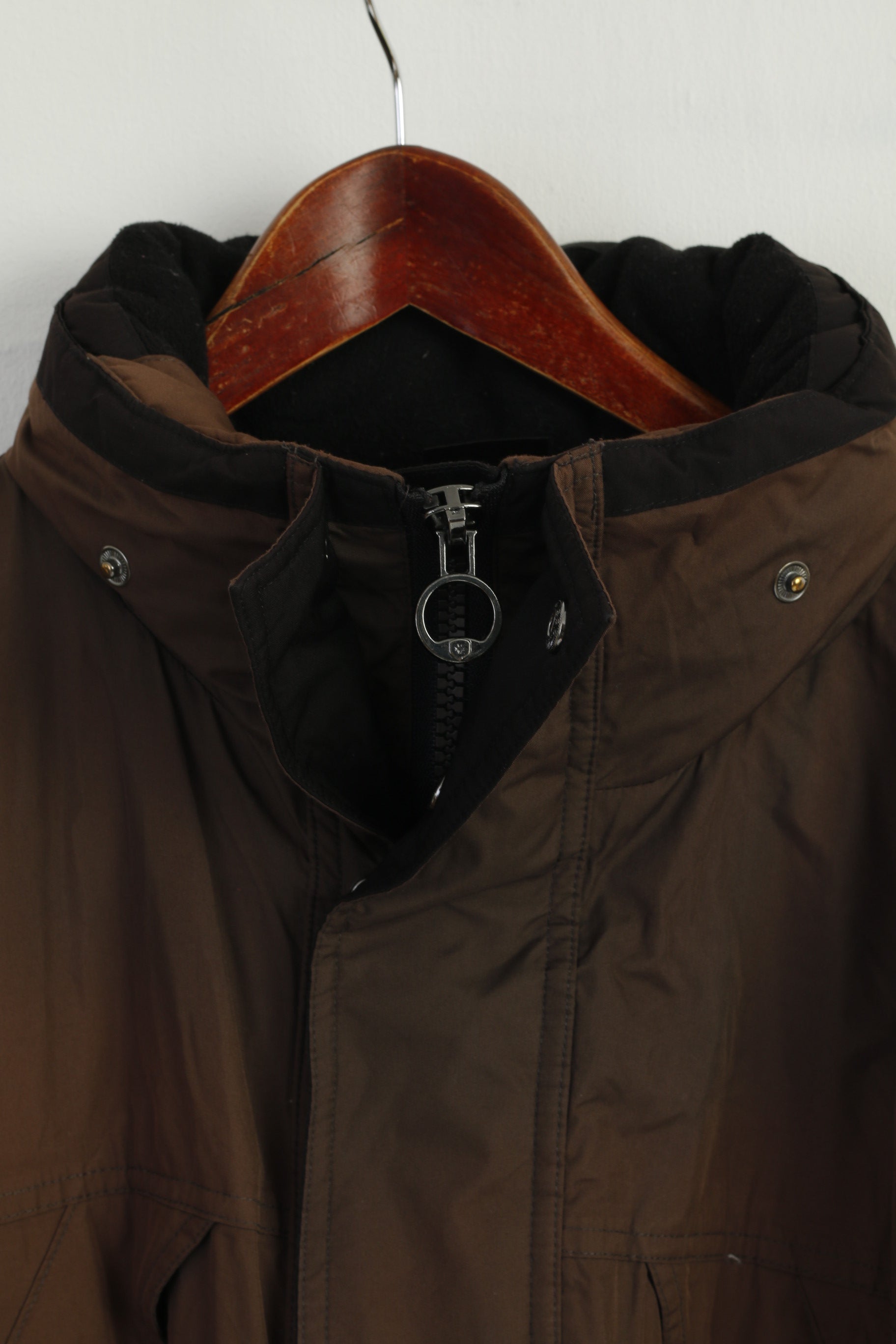 Wellensteyn Men M Jacket Brown Padded Shiny Full Zipper Hidden Hood Brandungsparka