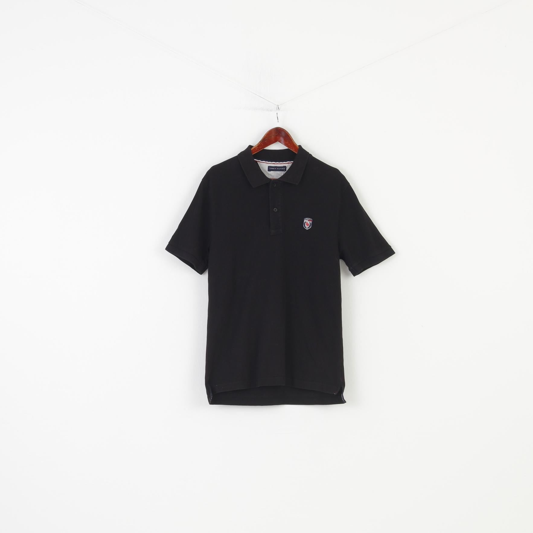 Tommy Hilfiger Men XL (M) Polo Shirt Black Short Sleeve Collar Logo Cotton Top