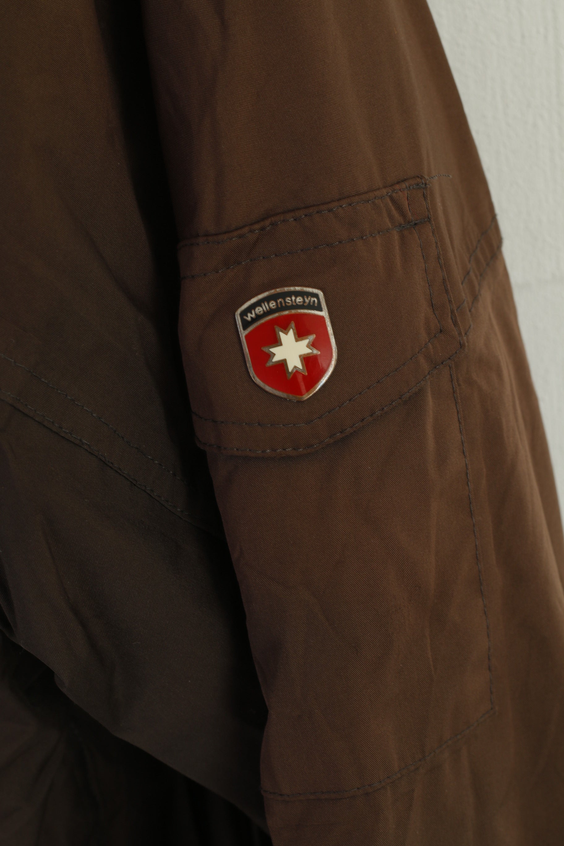 Wellensteyn Men M Jacket Brown Padded Shiny Full Zipper Hidden Hood Brandungsparka