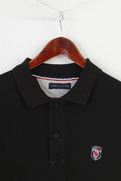 Tommy Hilfiger Homme XL (M) Polo Noir Manches Courtes Col Logo Haut en Coton