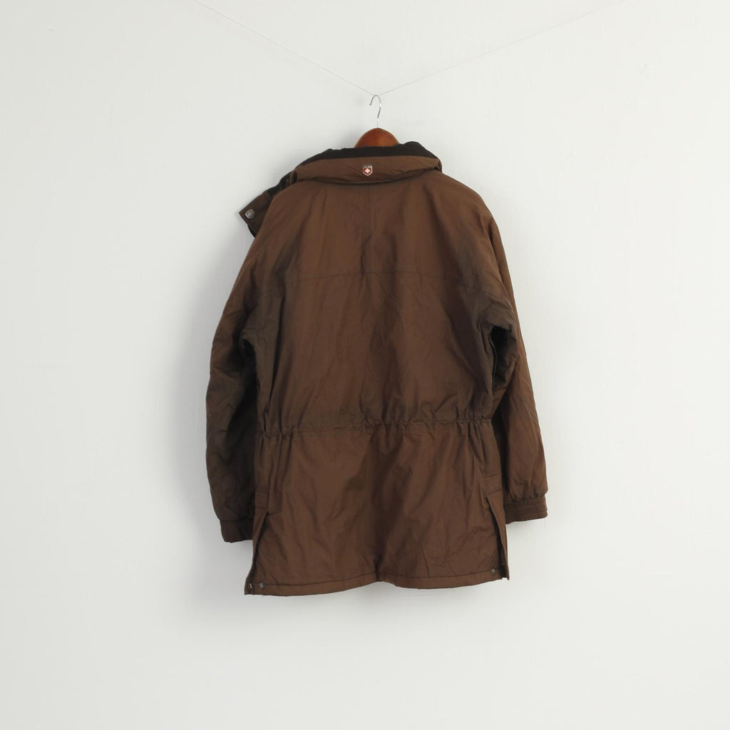 Wellensteyn Men M Jacket Brown Padded Shiny Full Zipper Hidden Hood Brandungsparka