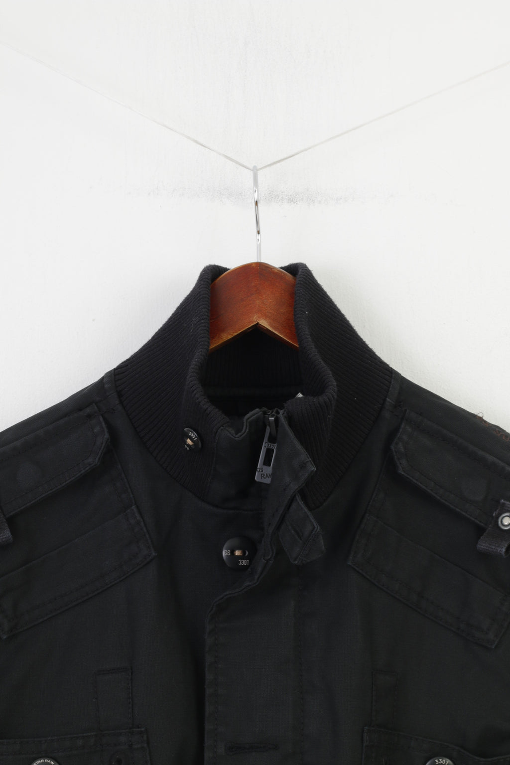 G-Star Raw Men XL Jacket Black Cotton Full Zipper Bottoms Collar Pockets Top