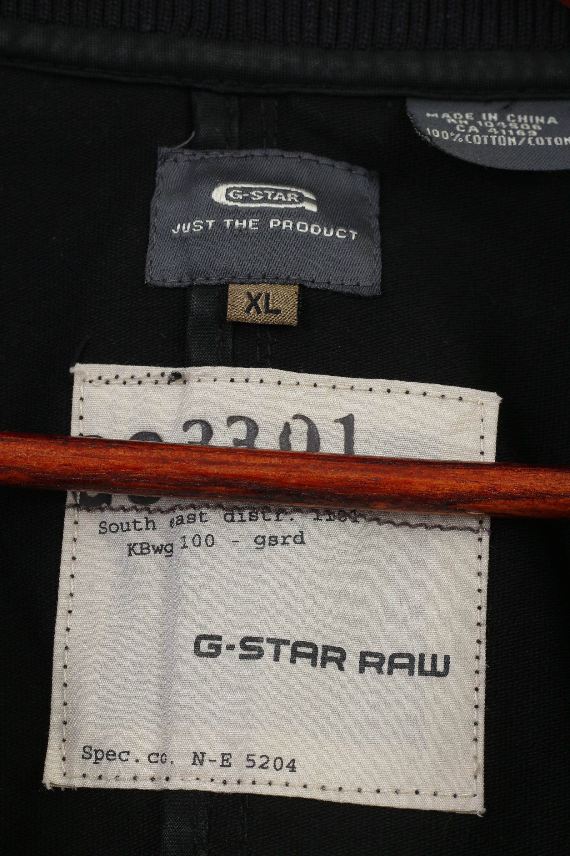 G-Star Raw Men XL Jacket Black Cotton Full Zipper Bottoms Collar Pockets Top