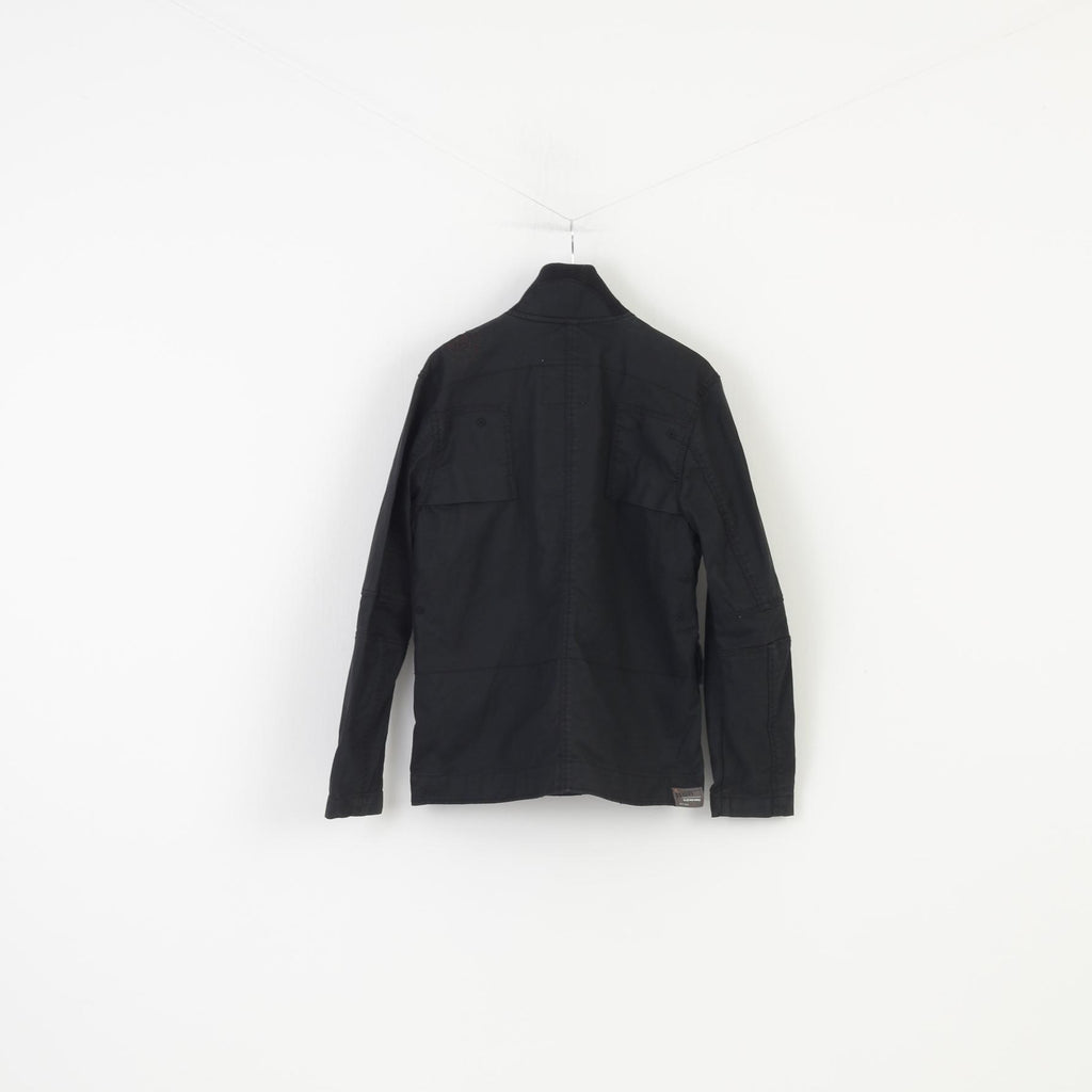 G-Star Raw Men XL Jacket Black Cotton Full Zipper Bottoms Collar Pockets Top