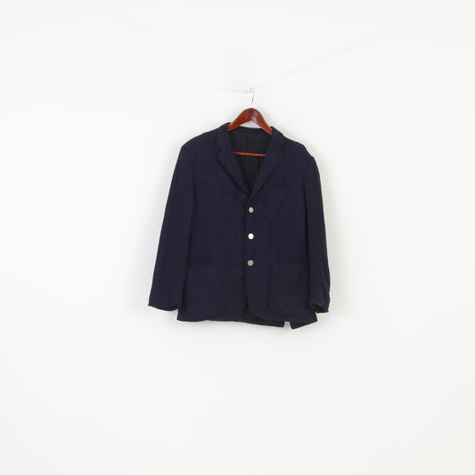 Schlasberg Woman M Jacket Navy Collar Wool Long Sleeve Pockets Shoulder Pads Top