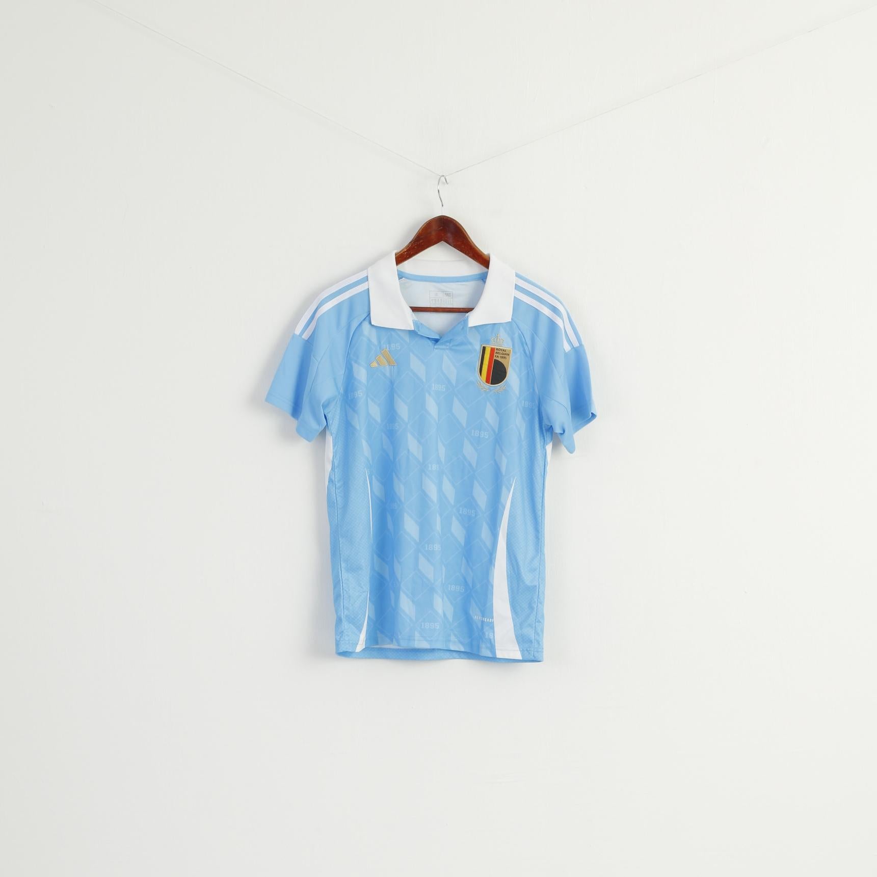 Adidas Men S Shirt Blue Shiny 1895 Royal Belgian FA Football Jersey Polo Top