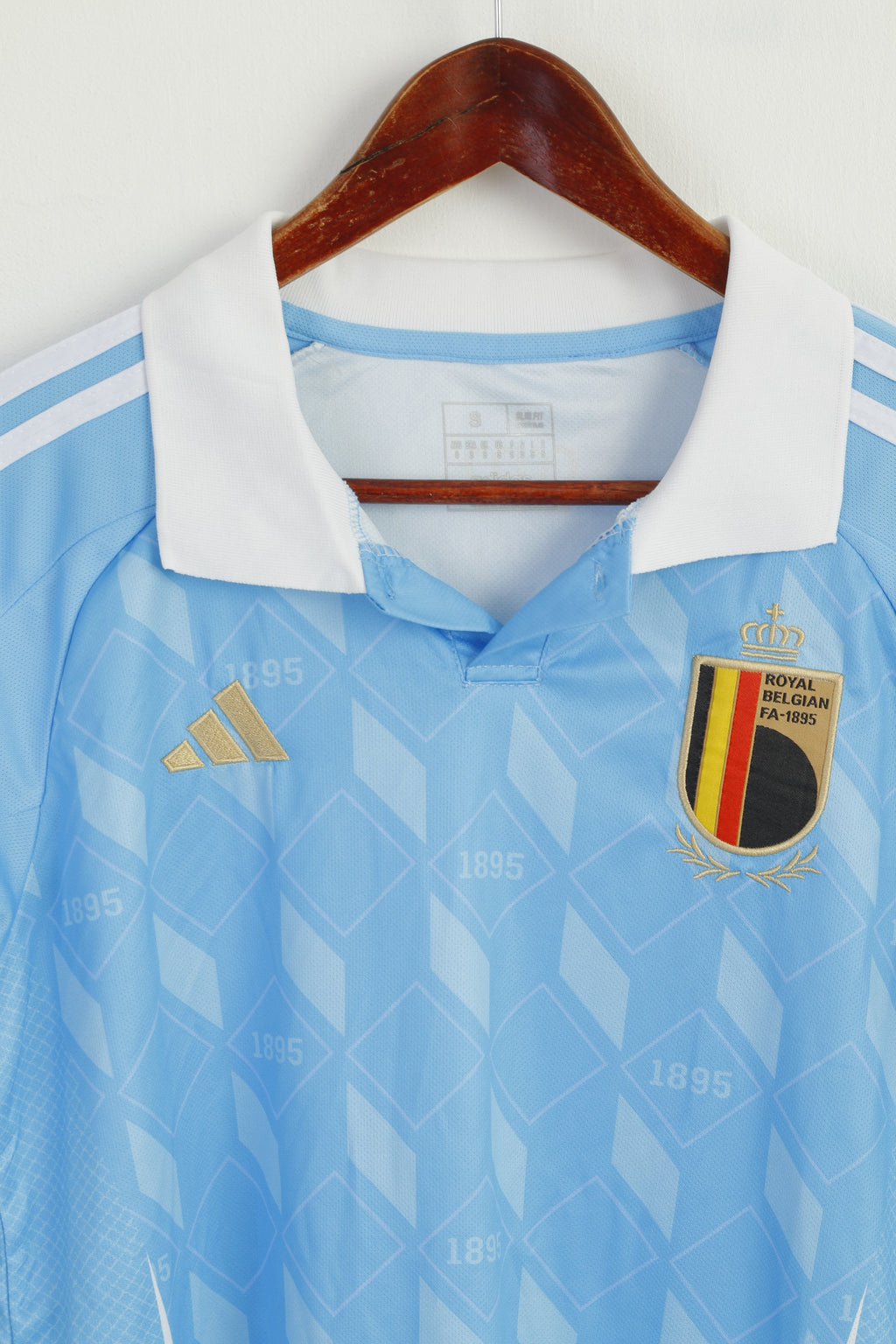 Adidas Men S Shirt Blue Shiny 1895 Royal Belgian FA Football Jersey Polo Top