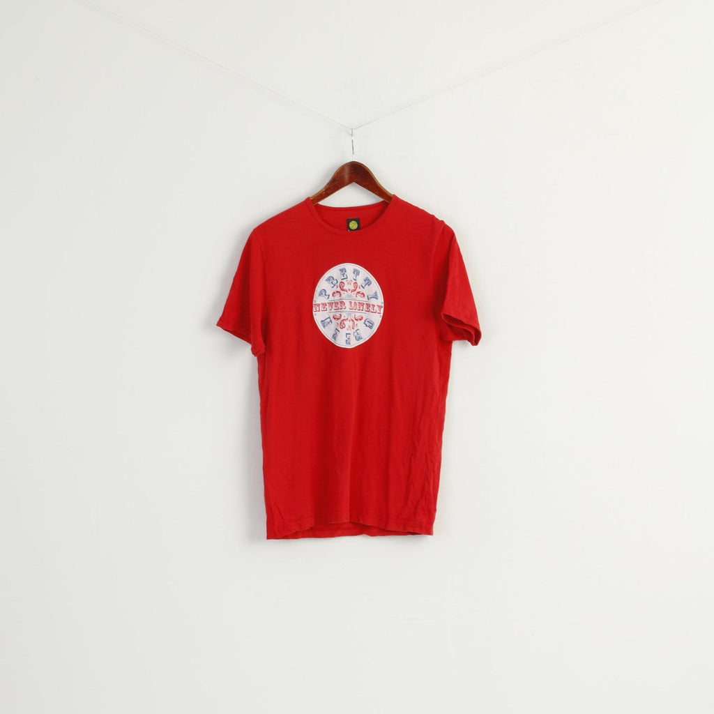 Pretty Green Men M Shirt Red Cotton Graphic Slim Fit Classic Top