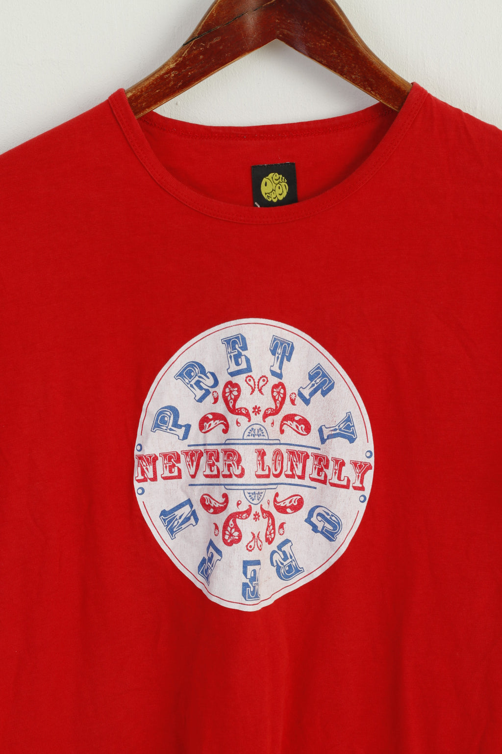 Pretty Green Men M Shirt Red Cotton Graphic Slim Fit Classic Top