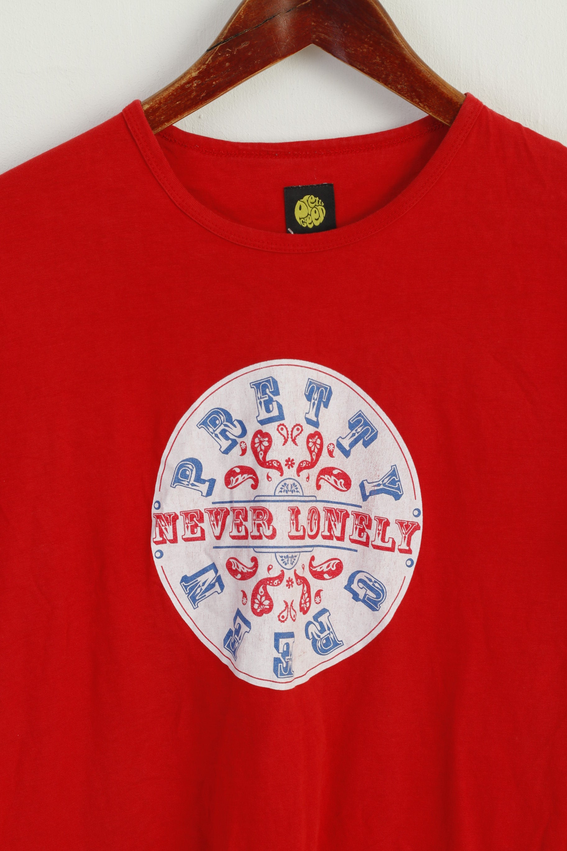 Pretty Green Men M Shirt Red Cotton Graphic Slim Fit Classic Top