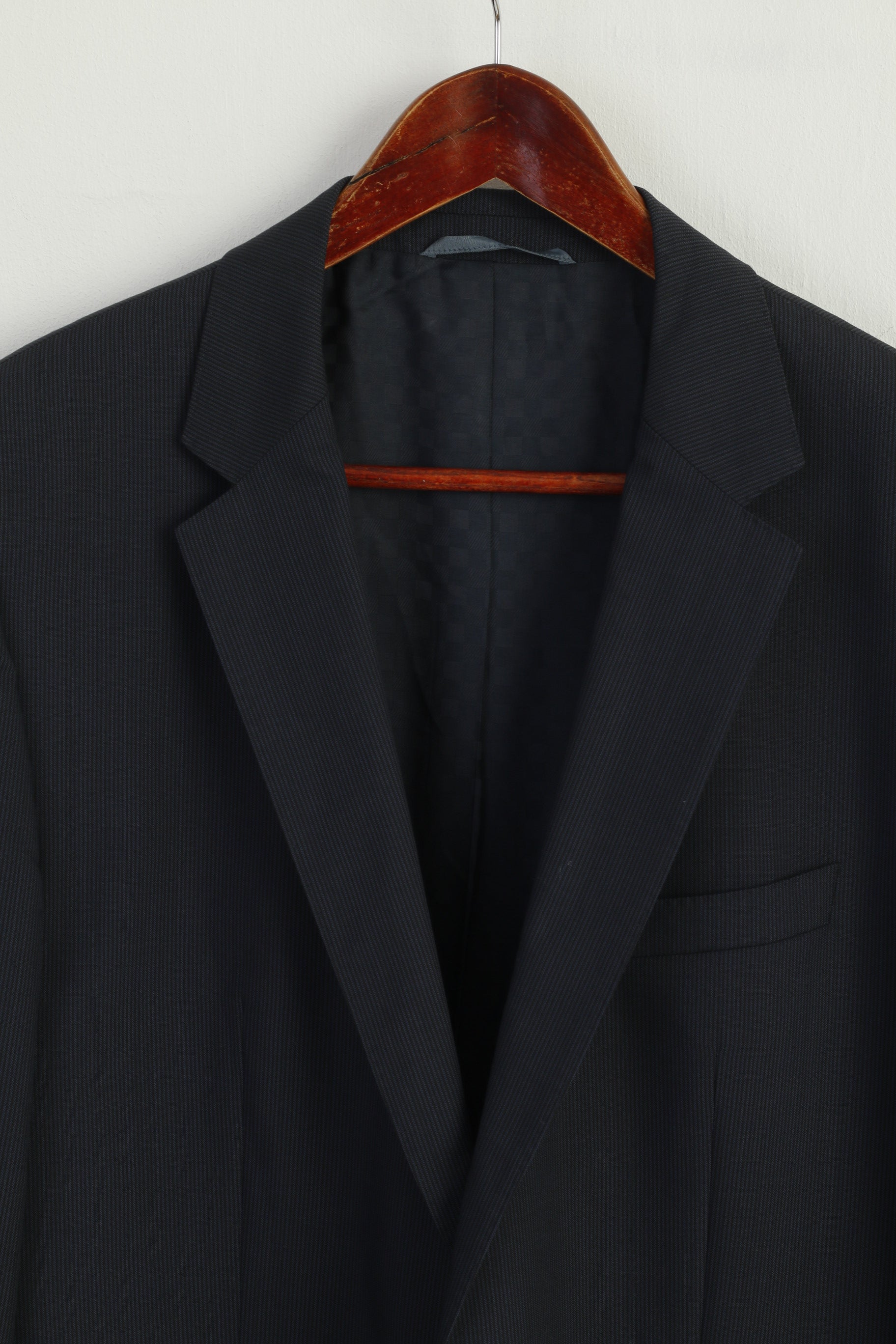 Hugo Boss Men 42 102 Blazer Navy Virgin Wool Striped Single Breasted Jacket