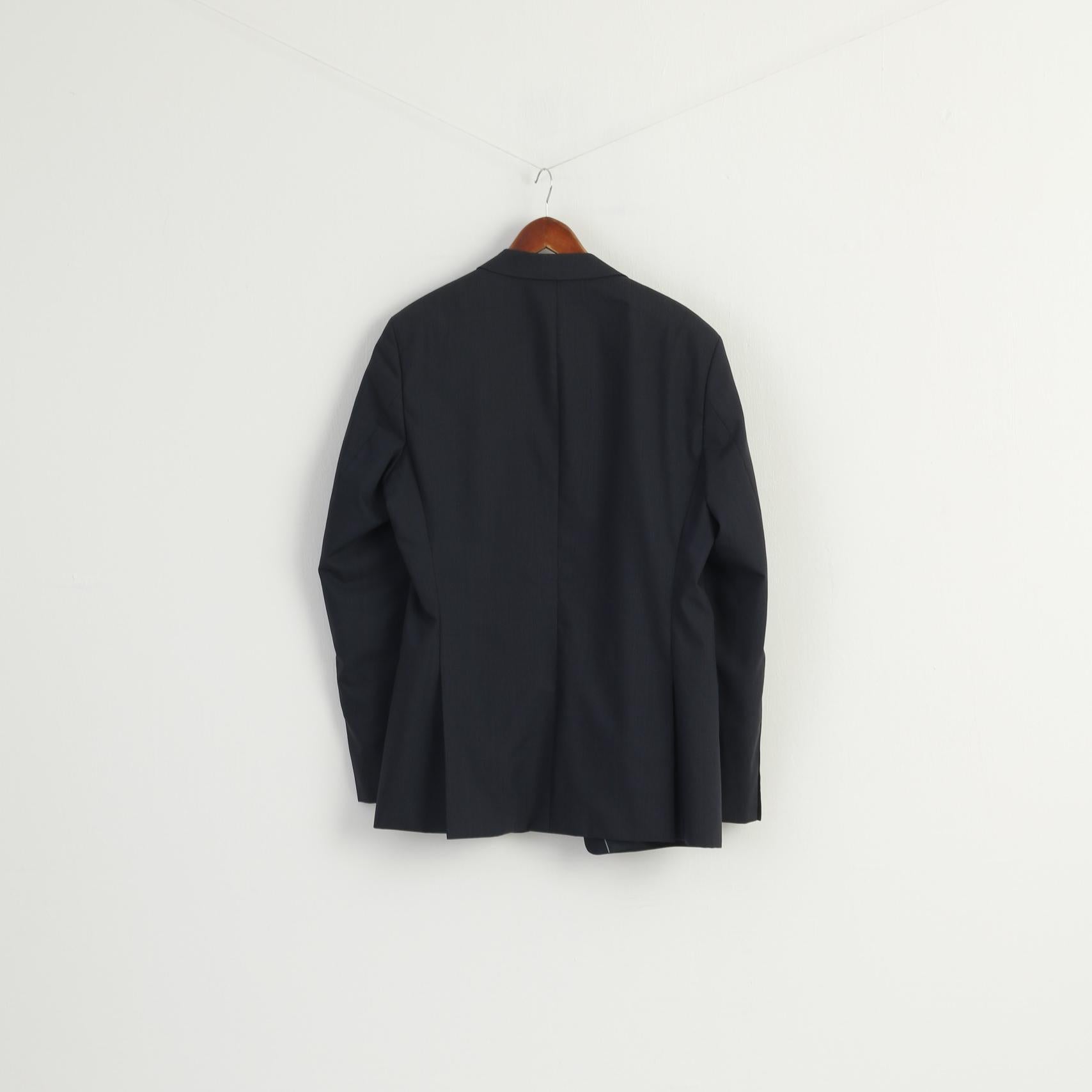 Hugo Boss Men 42 102 Blazer Navy Virgin Wool Striped Single Breasted Jacket