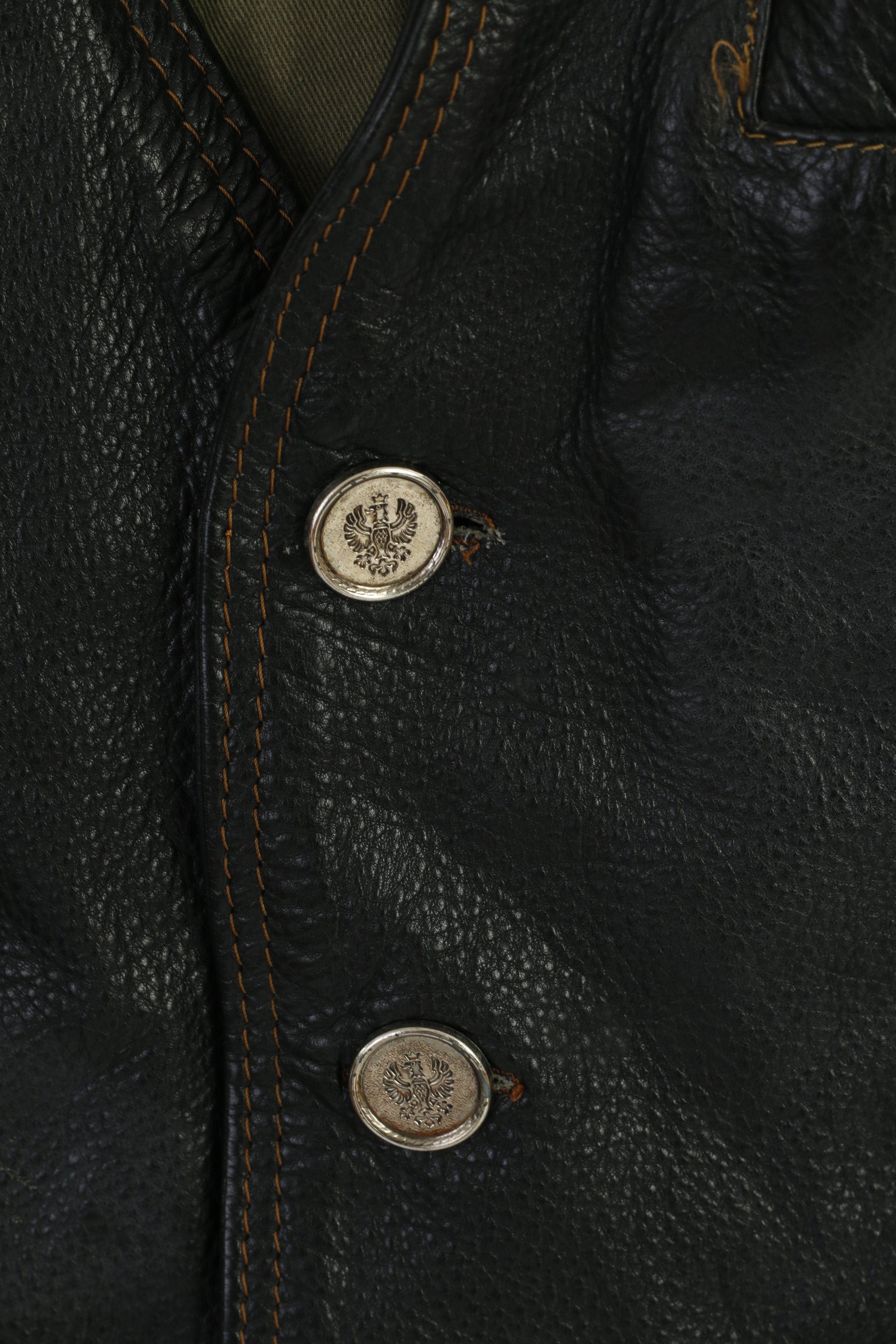 Louis International Men M Waistcoat Black Leather Vintage Moto Biker Vest