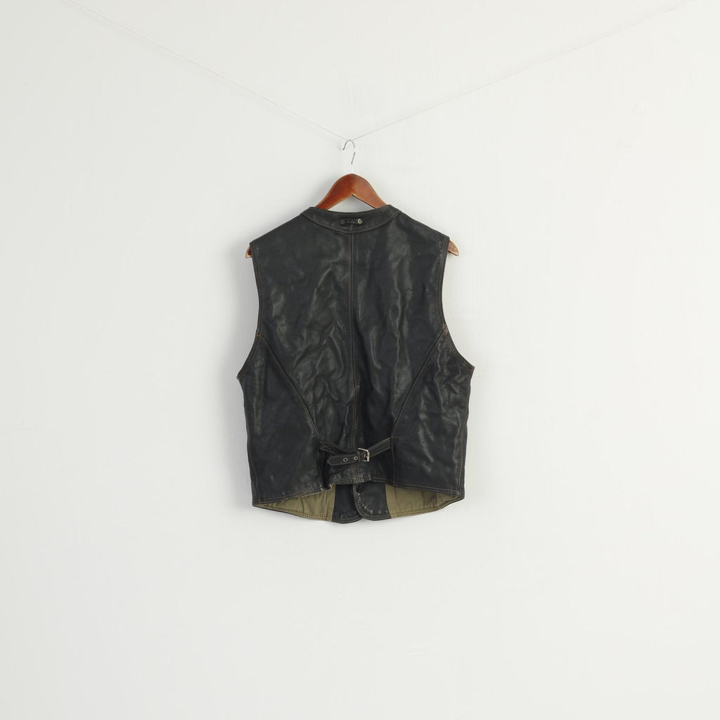 Louis International Men M Waistcoat Black Leather Vintage Moto Biker Vest