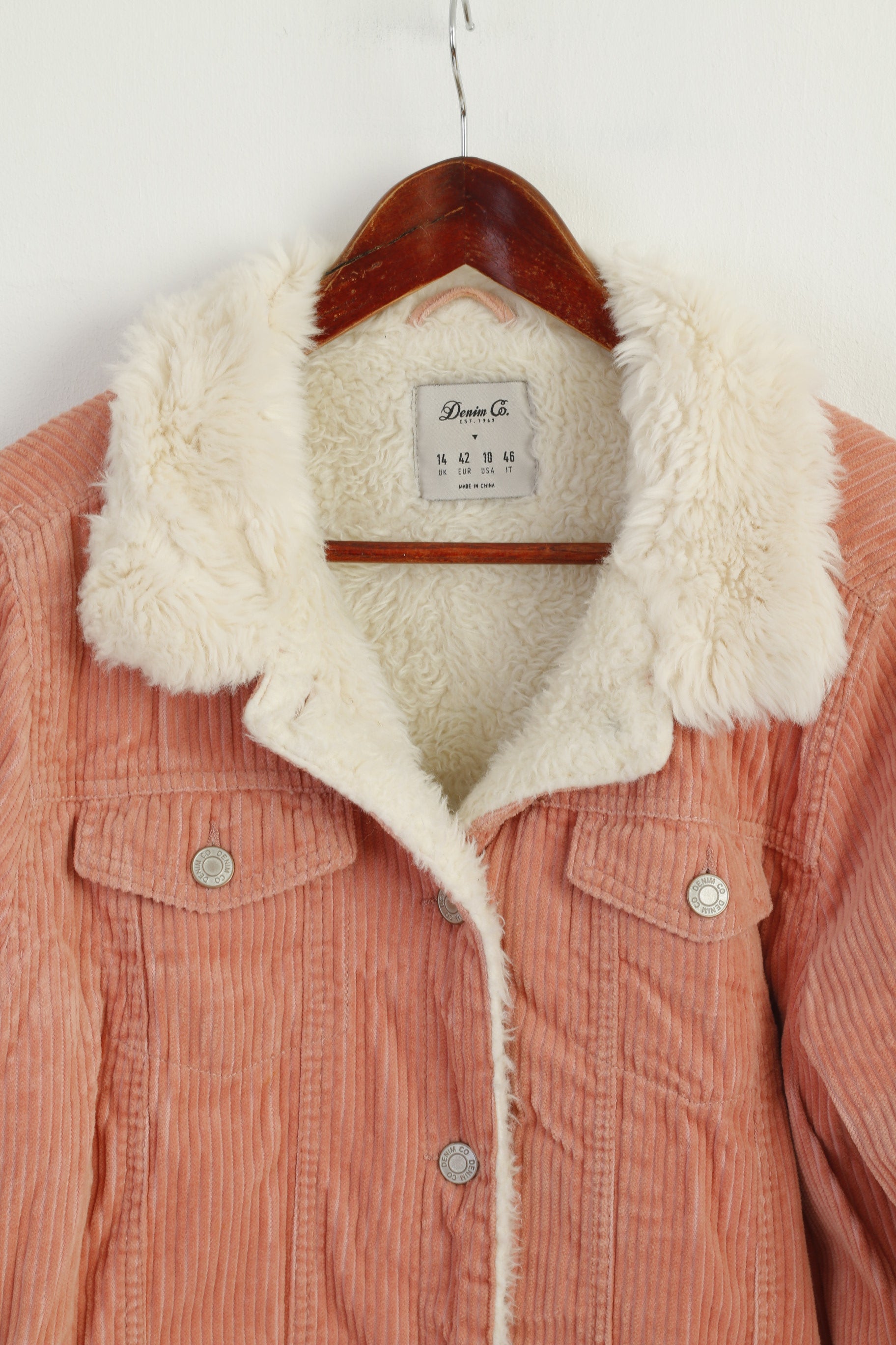 Denim Co. Women 14 42 Jacket Pink Cotton Corduroy Warm Boho Casual Top