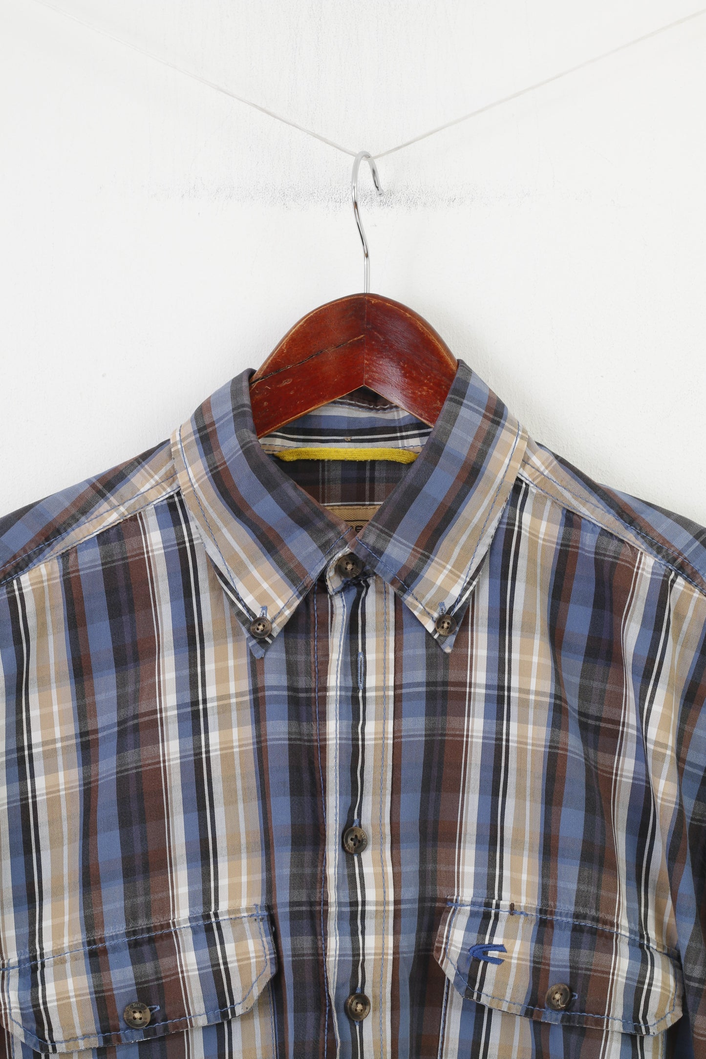 Camicia casual da uomo Camel Active M Top a maniche lunghe in cotone con colletto marrone blu a quadri