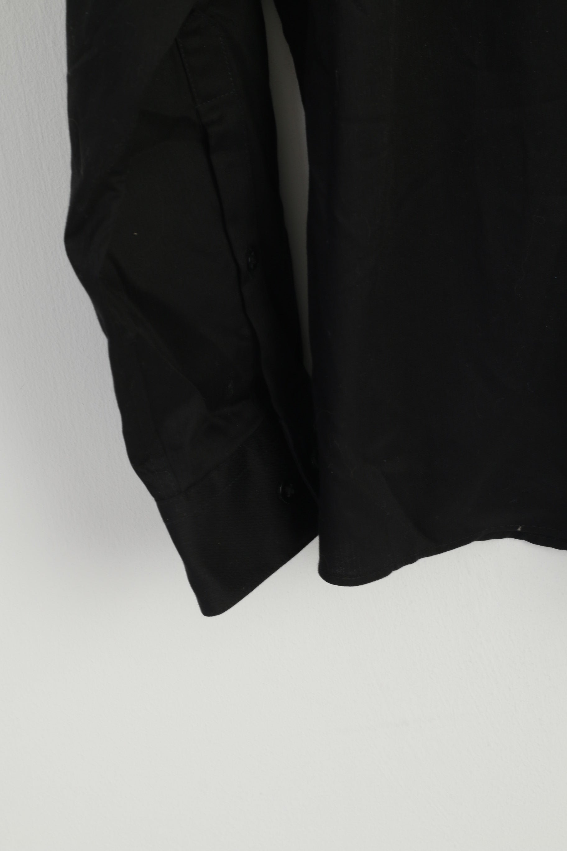 Kenneth Cole Men 16.5 L Casual Shirt Black Cotton Non Iton Stretch Long Sleeve Top
