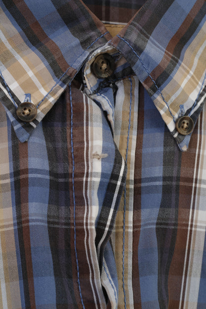 Camicia casual da uomo Camel Active M Top a maniche lunghe in cotone con colletto marrone blu a quadri