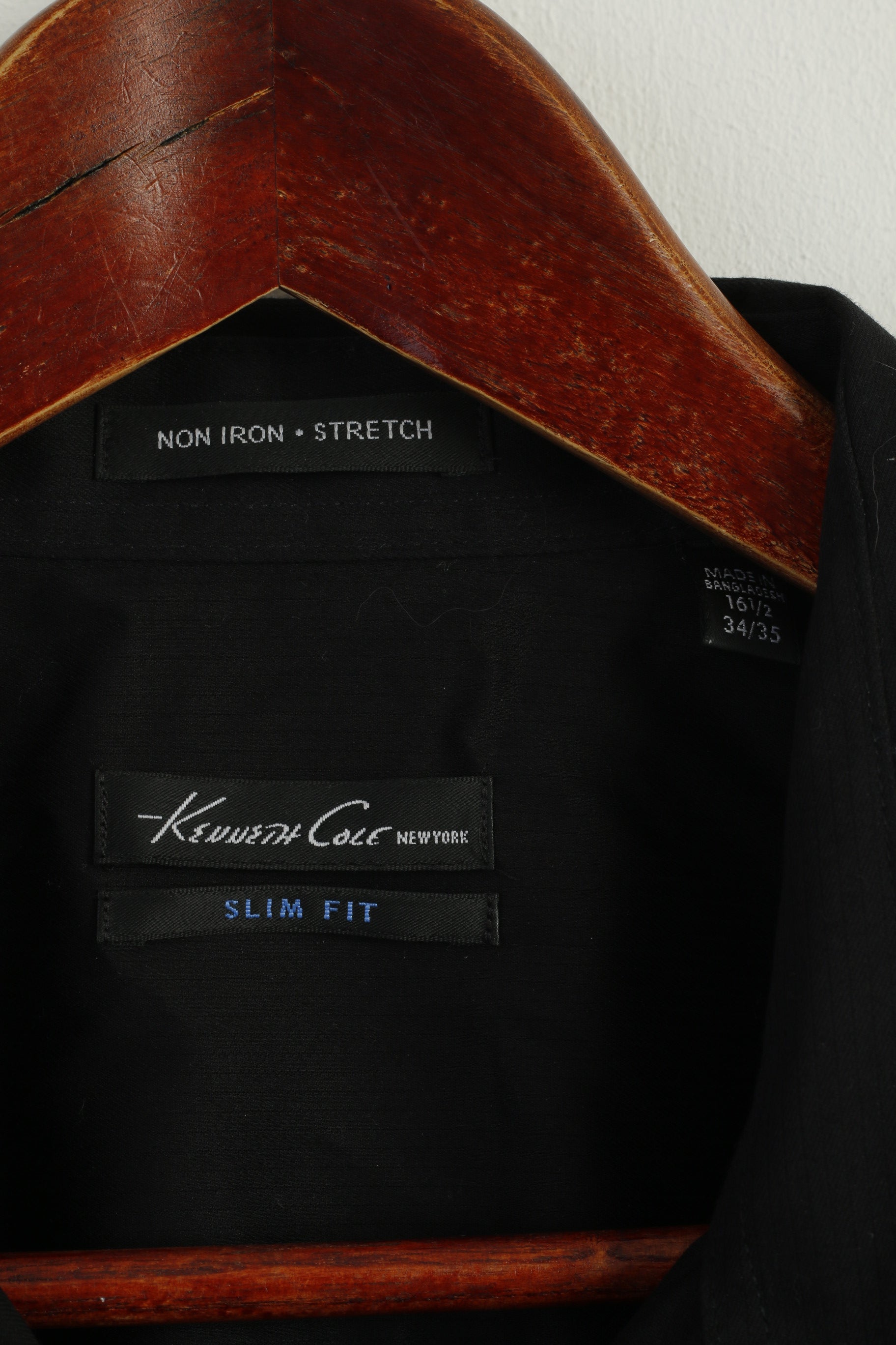 Kenneth Cole Men 16.5 L Casual Shirt Black Cotton Non Iton Stretch Long Sleeve Top