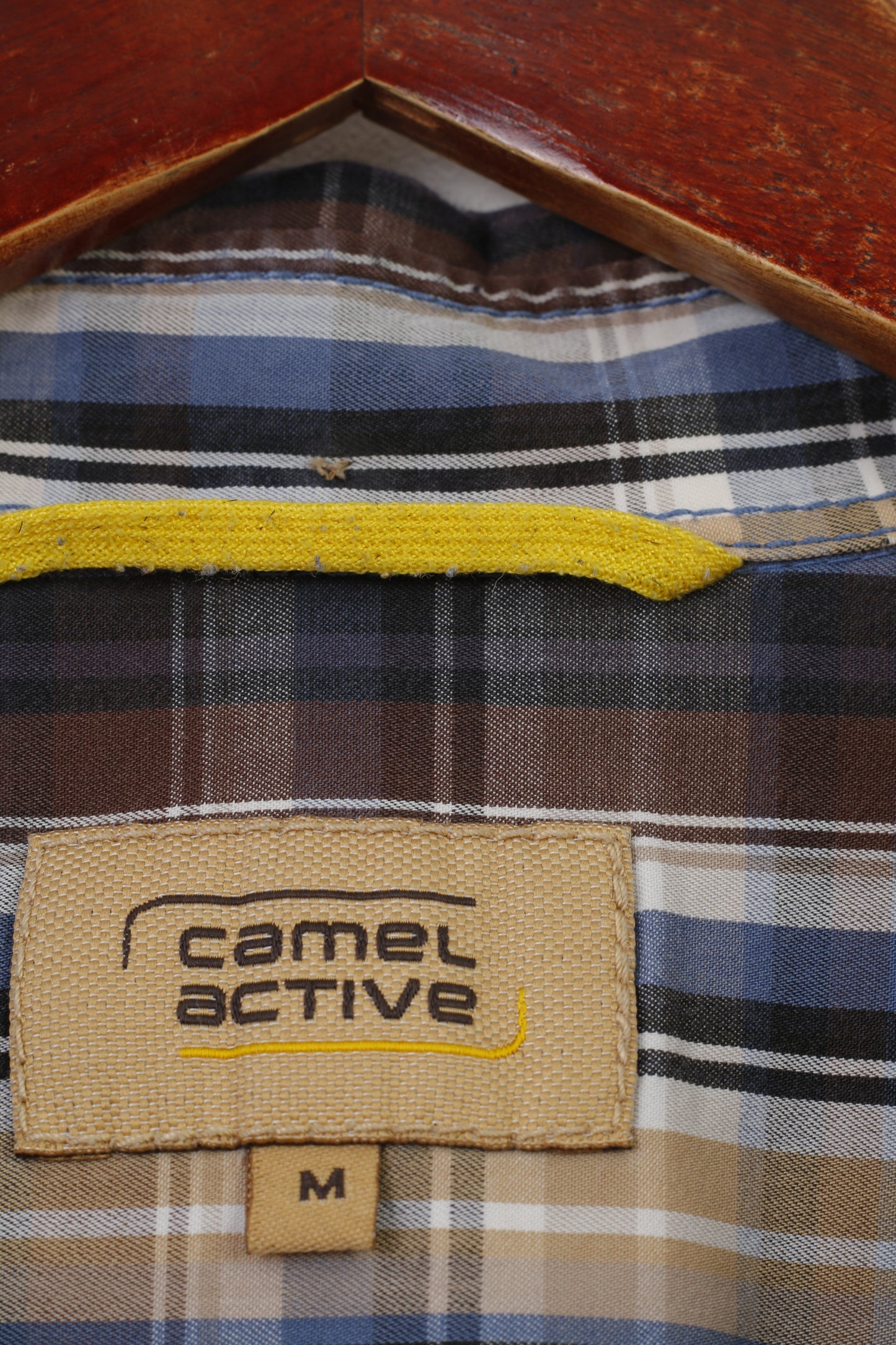 Camel Active Men M Casual Shirt Checkered Blue Brown Collar Cotton  Long Sleeve Top