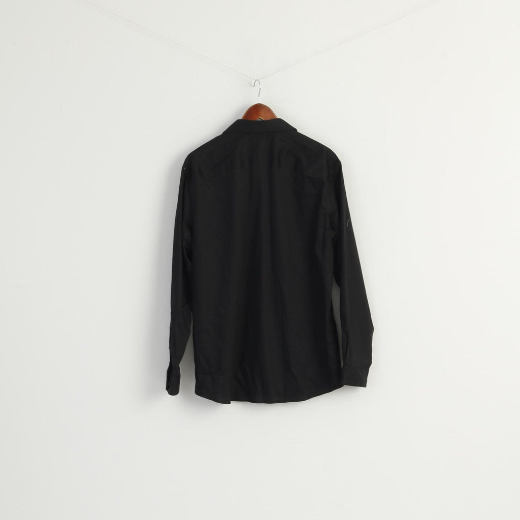 Kenneth Cole Men 16.5 L Casual Shirt Black Cotton Non Iton Stretch Long Sleeve Top