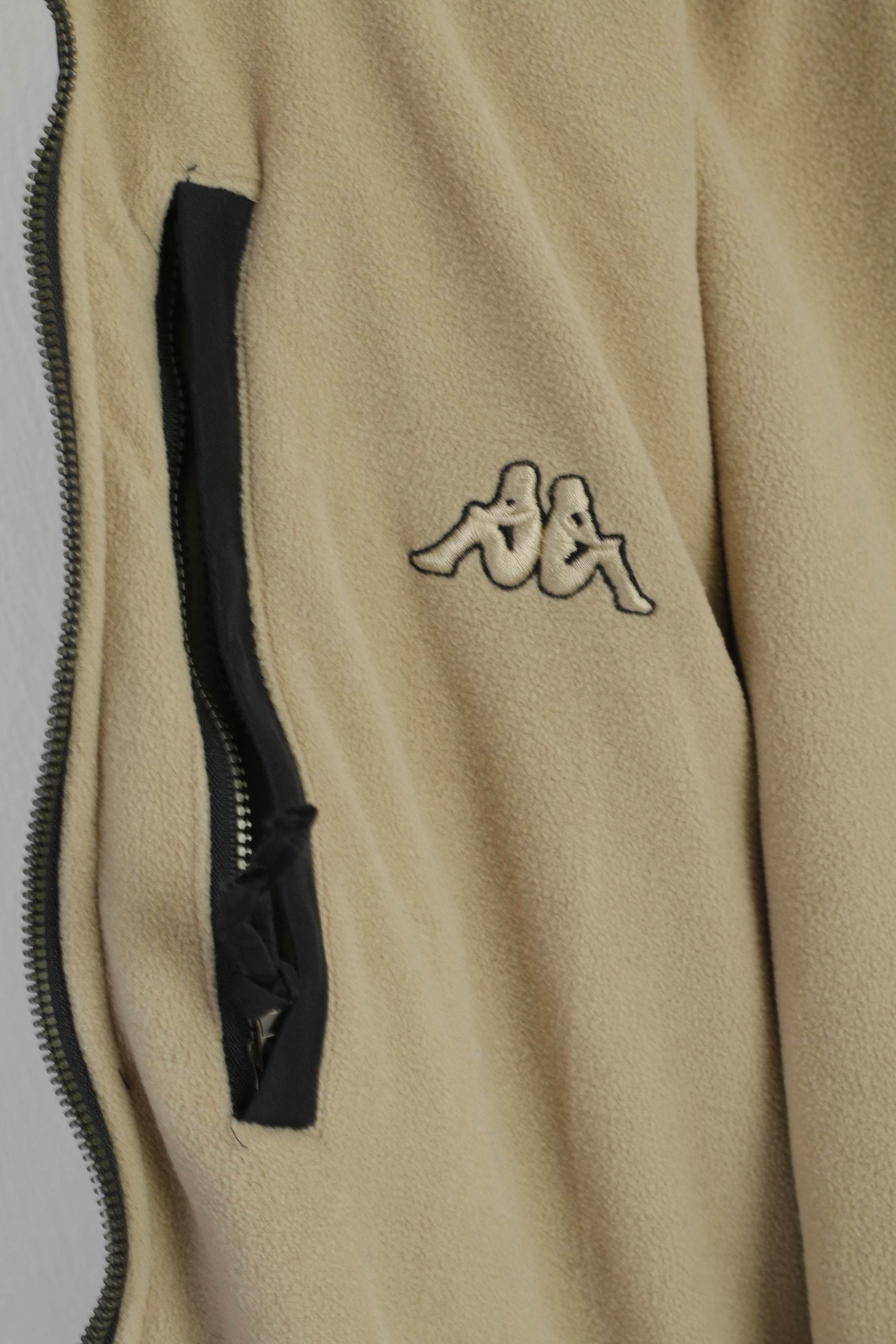 Kappa Men L Jacket Navy Beige Double Sided Fleece Removable Hood Zip Up Top