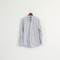 GANT Men M Casual Shirt Blue Striped Cotton Regular Fit Long Sleeve Top