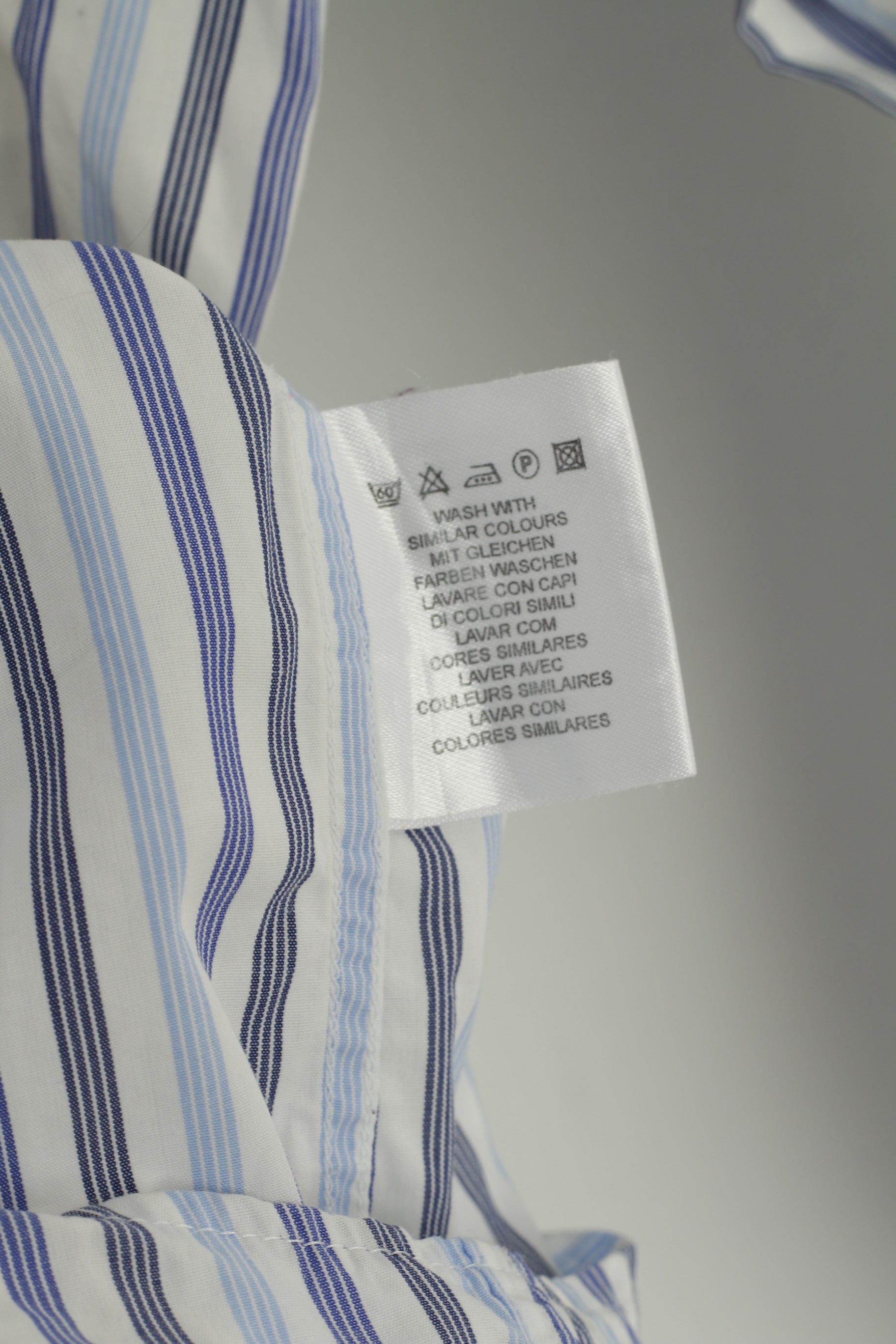 GANT Men M Casual Shirt Blue Striped Cotton Regular Fit Long Sleeve Top