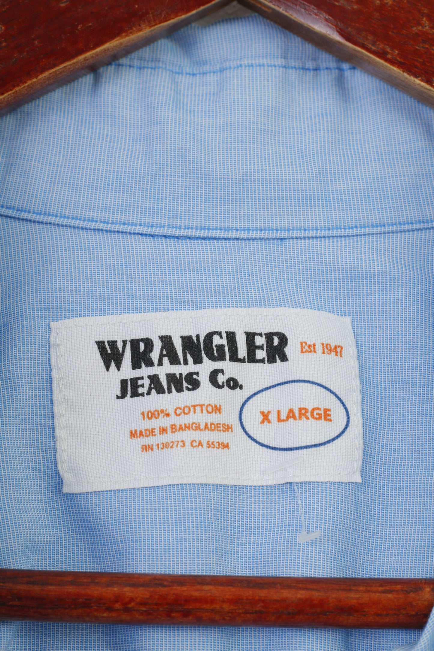 Wrangler Camicia casual da uomo XL Colletto in cotone blu Tasche a maniche lunghe Top elegante