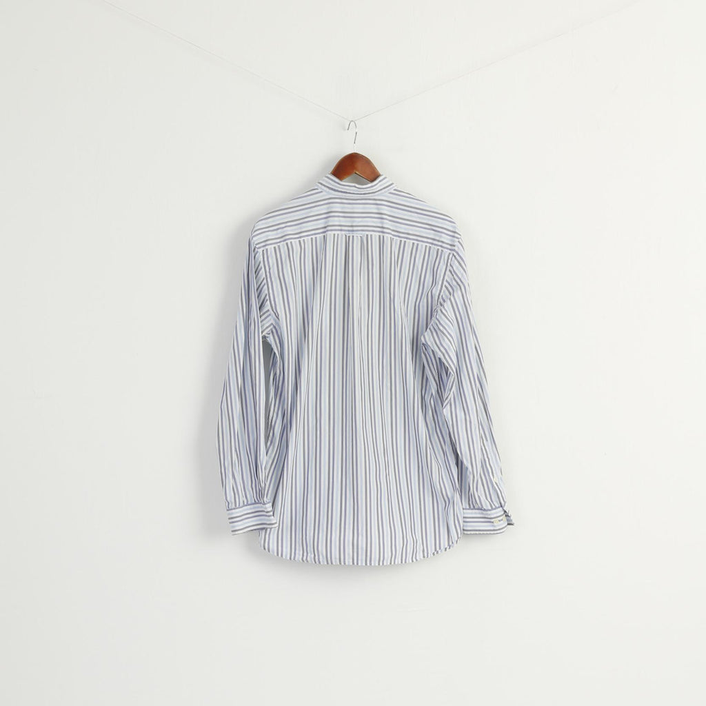 GANT Men M Casual Shirt Blue Striped Cotton Regular Fit Long Sleeve Top