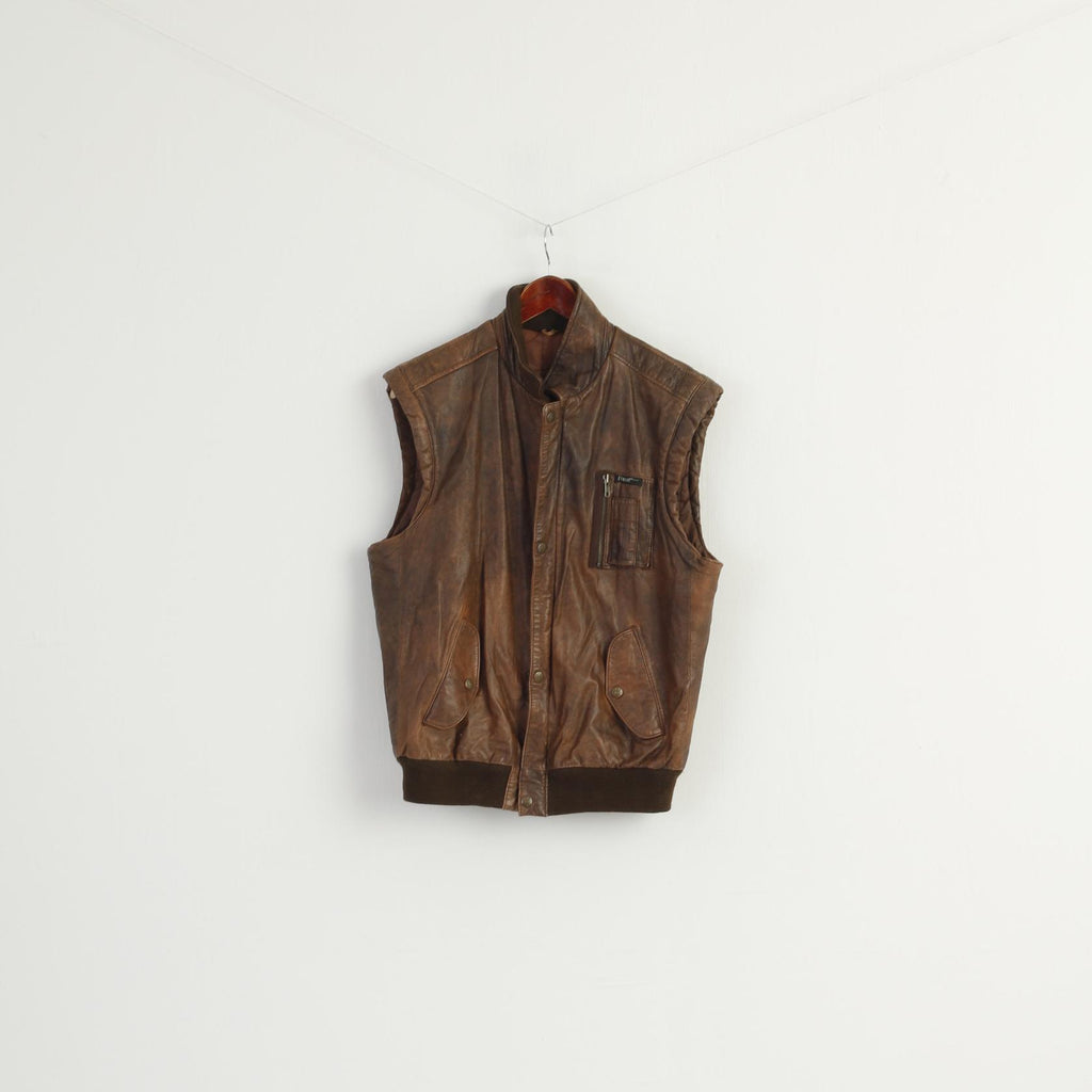 Petroff Paris New York Men S Waistcoat Brown Leasther Zip Up Vintage Classic Vest
