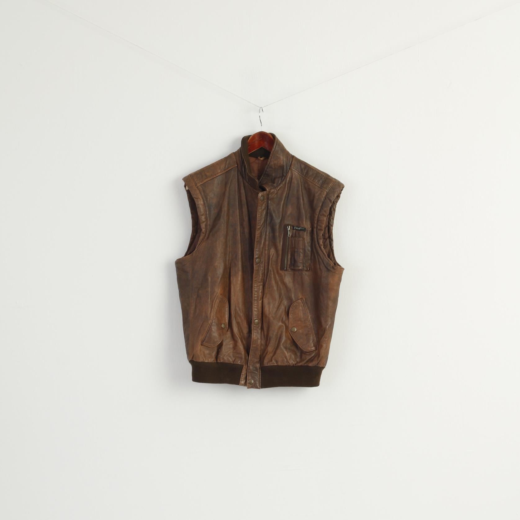 Petroff Paris New York Men S Waistcoat Brown Leasther Zip Up Vintage Classic Vest