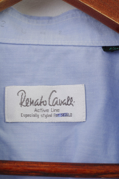 Renato Cavalli Hommes 42 Chemise Décontractée Bleu Manches Longues Col En Coton Haut Élégant