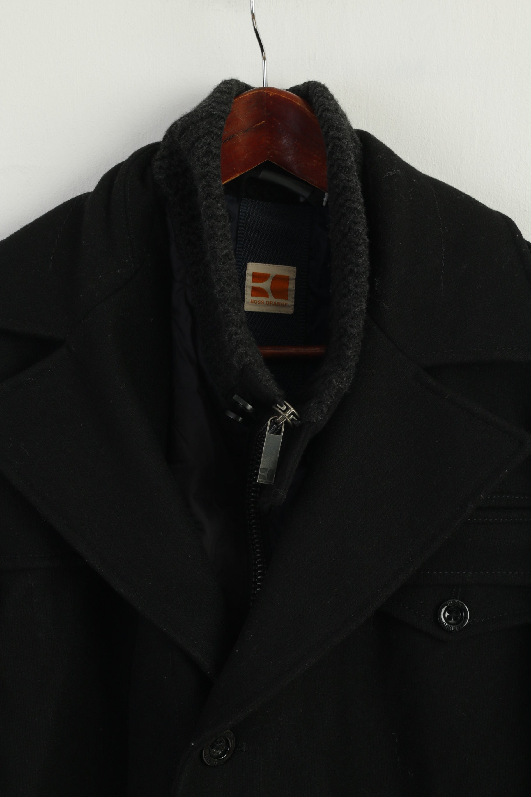 Boss Orange Men 42 52 M Jacket Black Wool Zip Up Classic Thermore Rinnova Ofanta Top