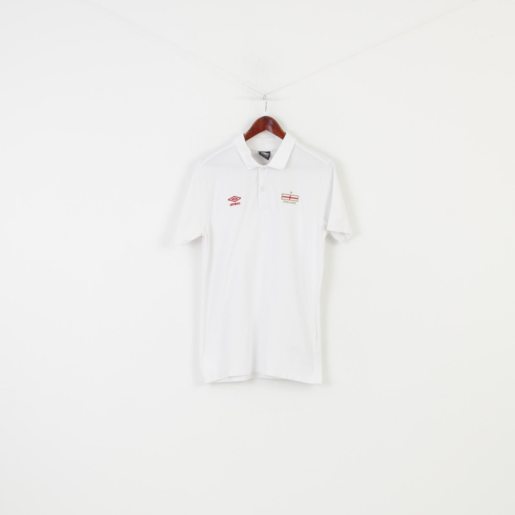 Umbro Men L Polo Shirt Collar White Cotton England Short Sleeve Top