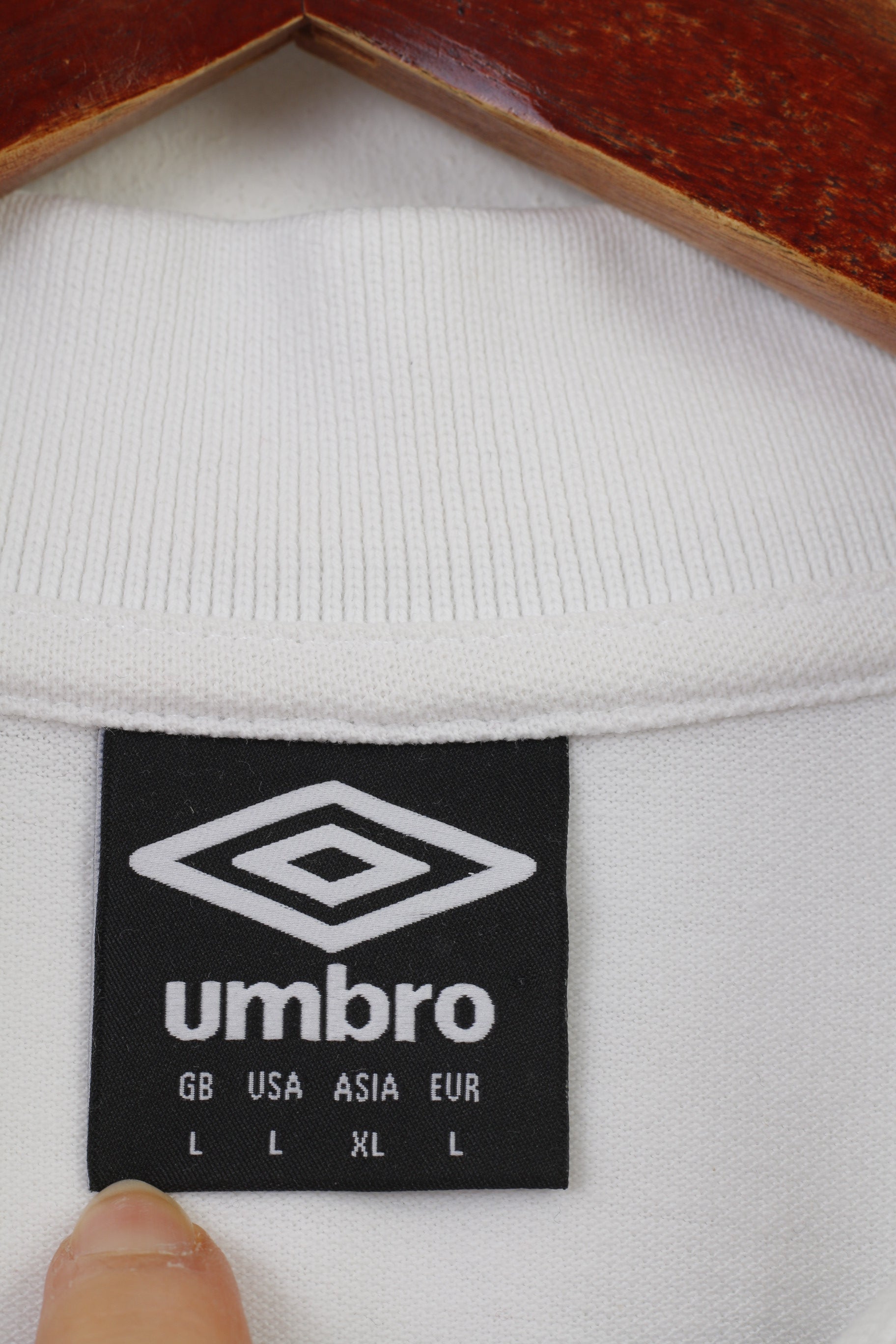 Umbro Polo da uomo L Colletto in cotone bianco Inghilterra Top a maniche corte