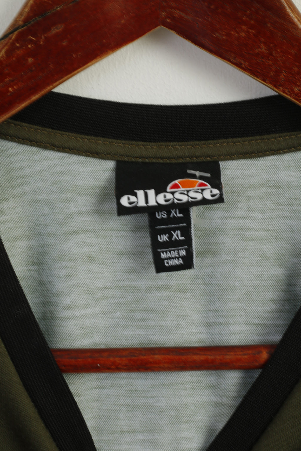 Ellesse Men XL T-Shirt Green Polyester Sportswear Crew Neck Sport Top