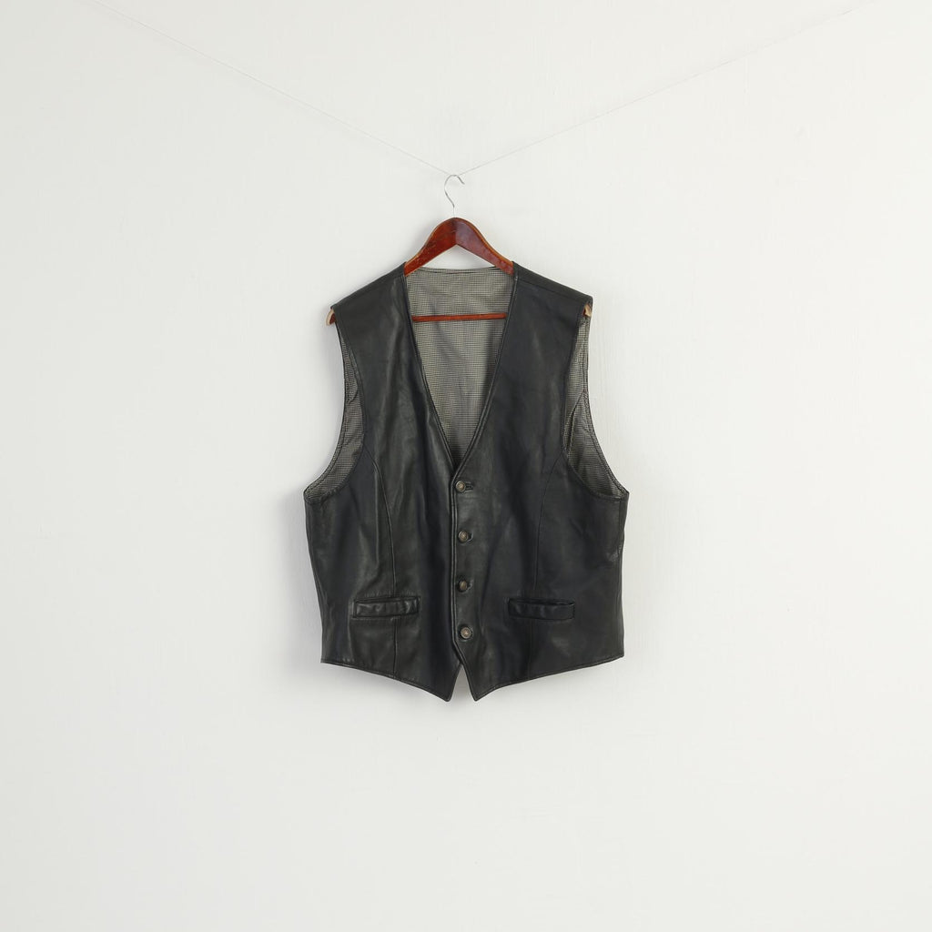 Vintage Men XL Waistcoat Black Soft Leather Detailed Buttons Casual Vest
