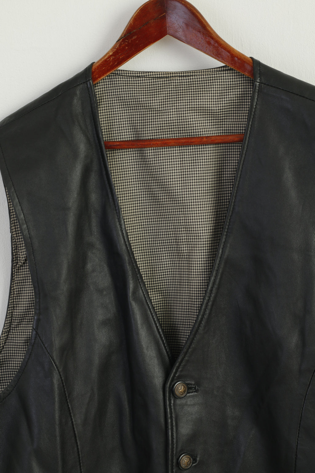 Vintage Men XL Waistcoat Black Soft Leather Detailed Buttons Casual Vest