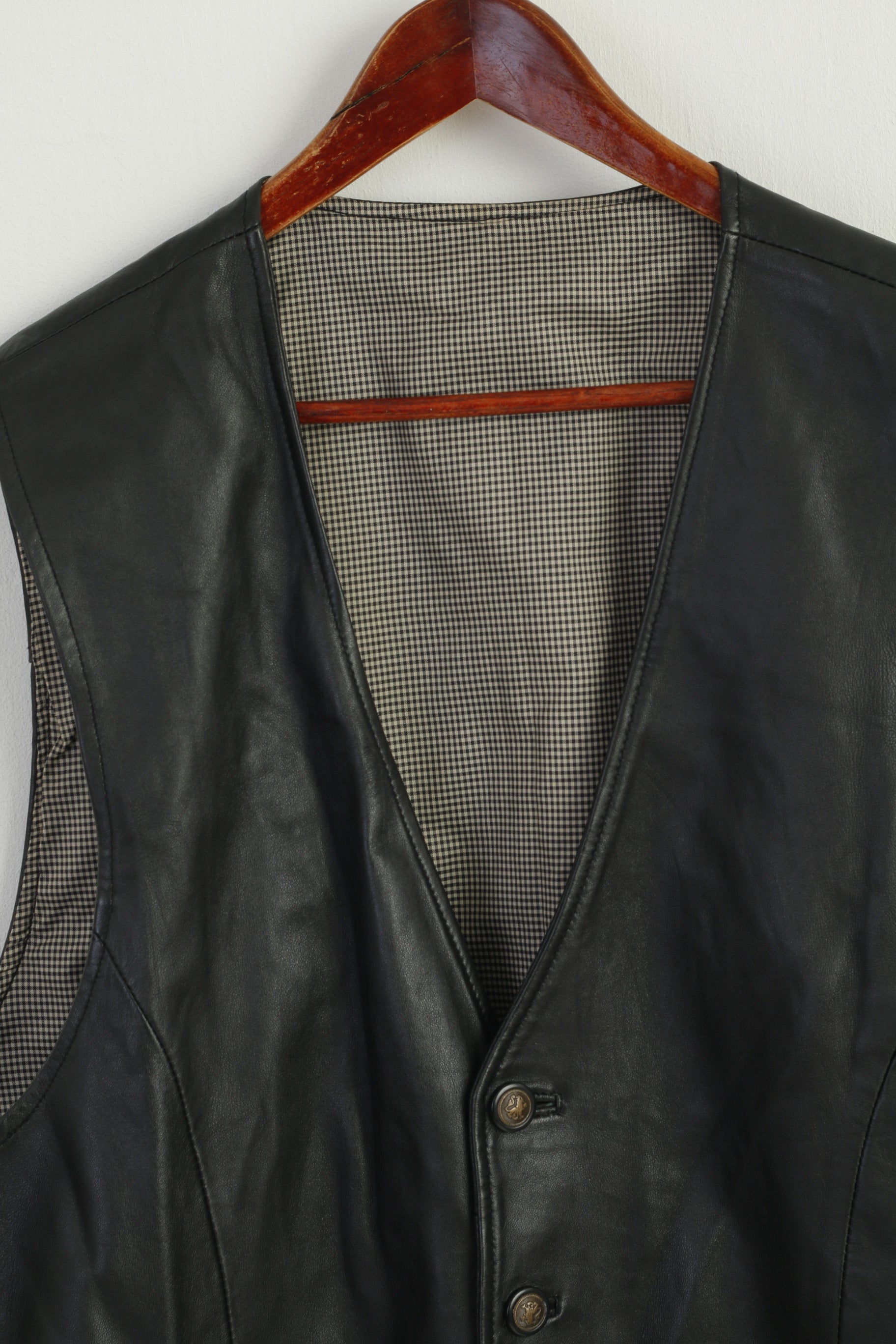 Vintage Men XL Waistcoat Black Soft Leather Detailed Buttons Casual Vest