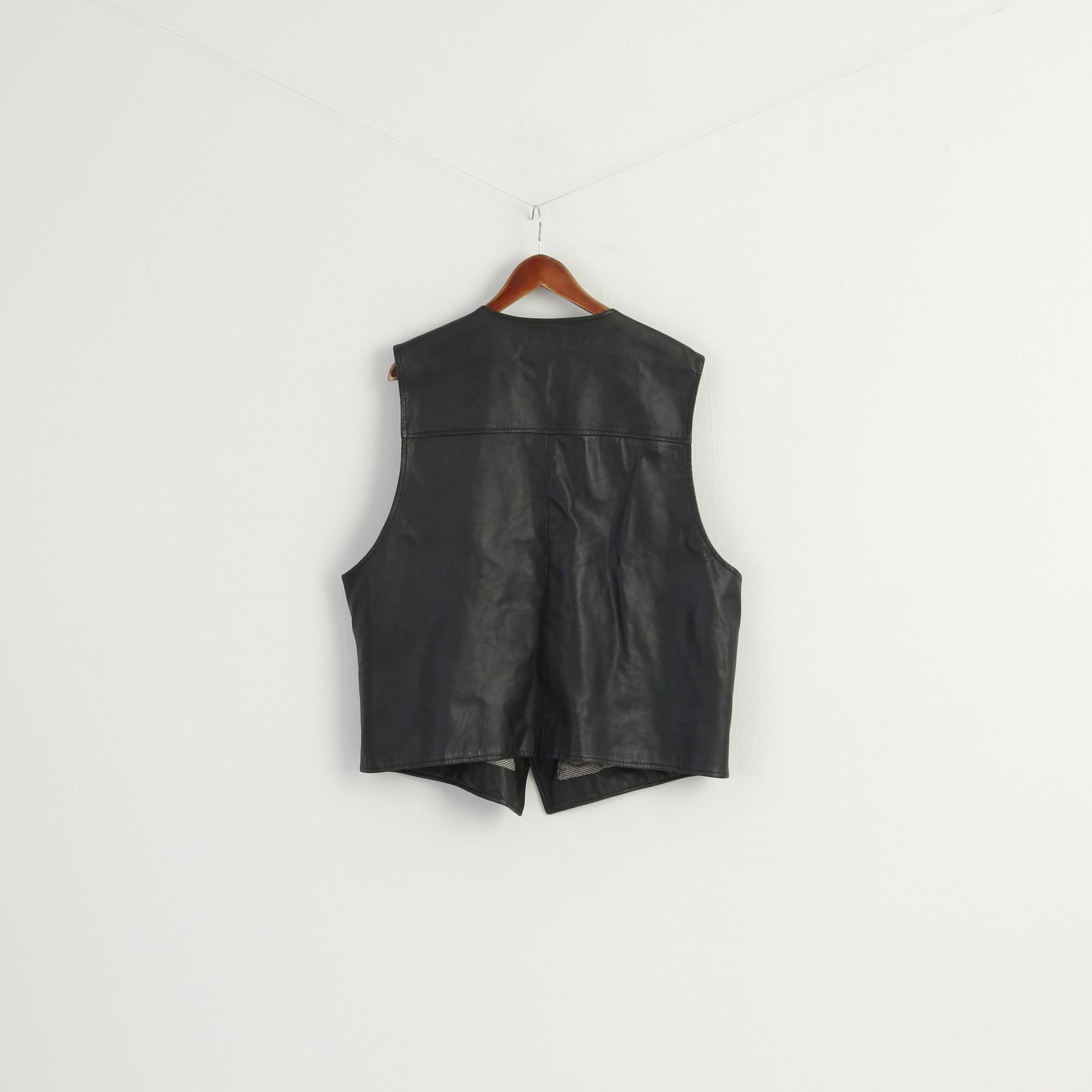 Vintage Men XL Waistcoat Black Soft Leather Detailed Buttons Casual Vest