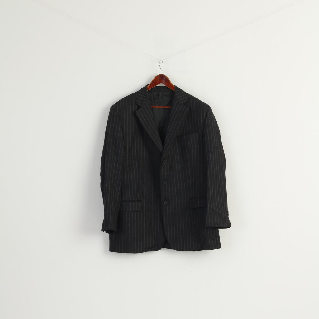 Ermenegildo Zegna Men 44 Blazer Charcoal Striped Wool Woven in Italy Vintage Jacket