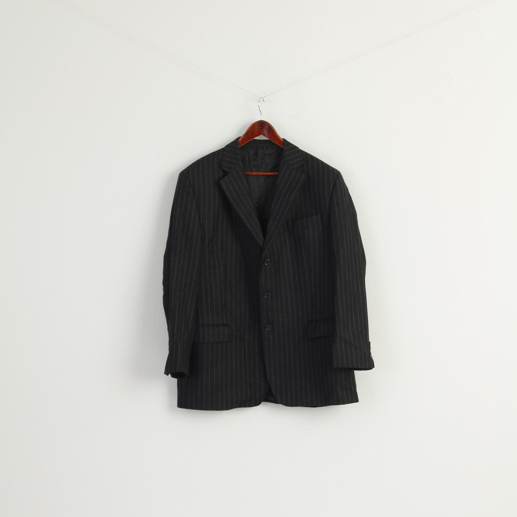 Ermenegildo Zegna Men 44 Blazer Charcoal Striped Wool Woven in Italy Vintage Jacket