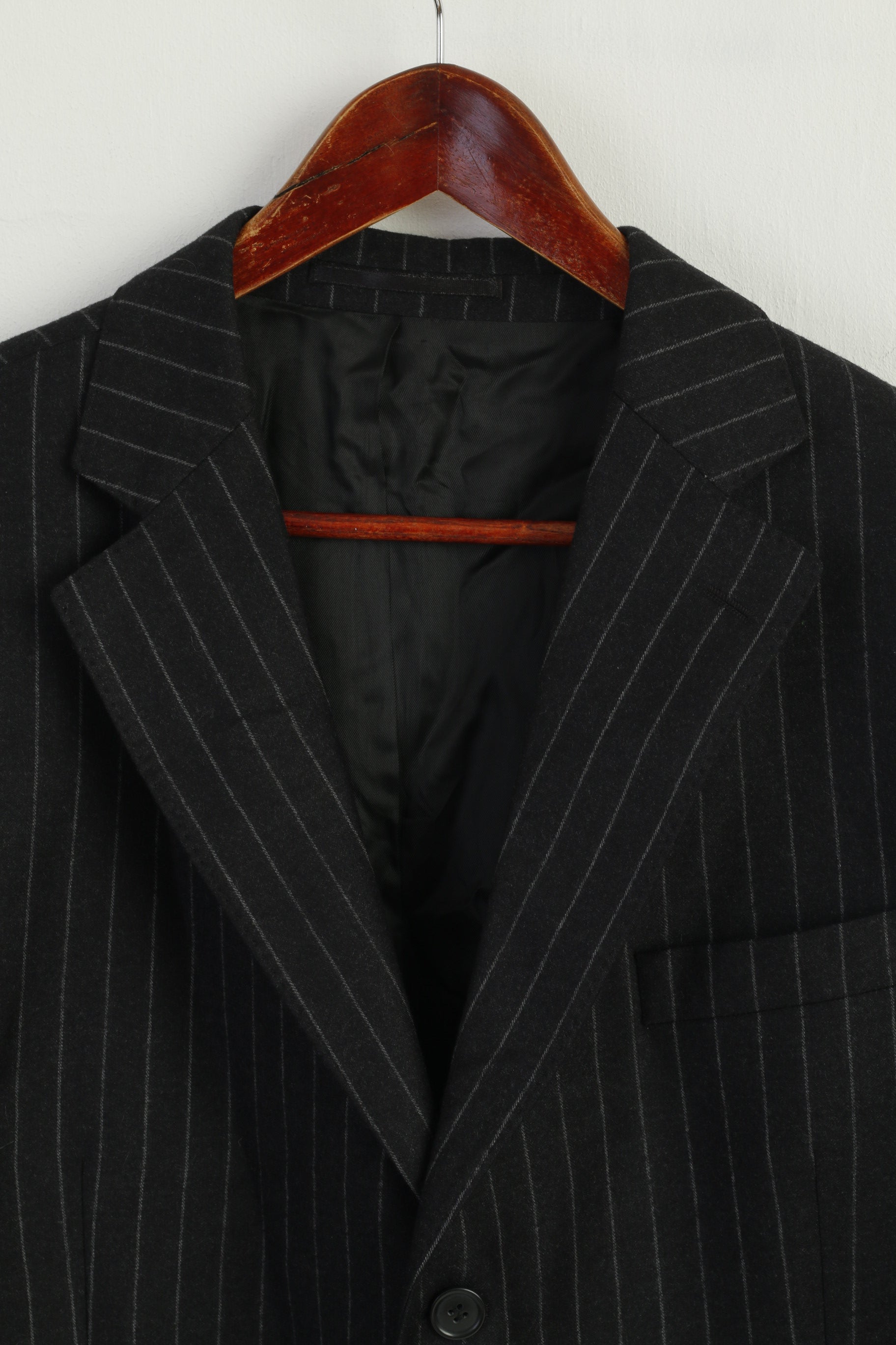 Ermenegildo Zegna Men 44 Blazer Charcoal Striped Wool Woven in Italy Vintage Jacket